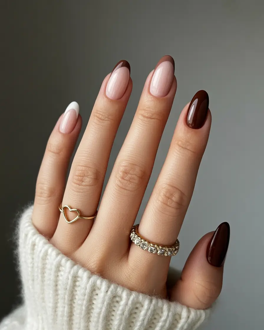 fall nail color ideas for women over 50 Cocoa Layers with a Glossy French Twist