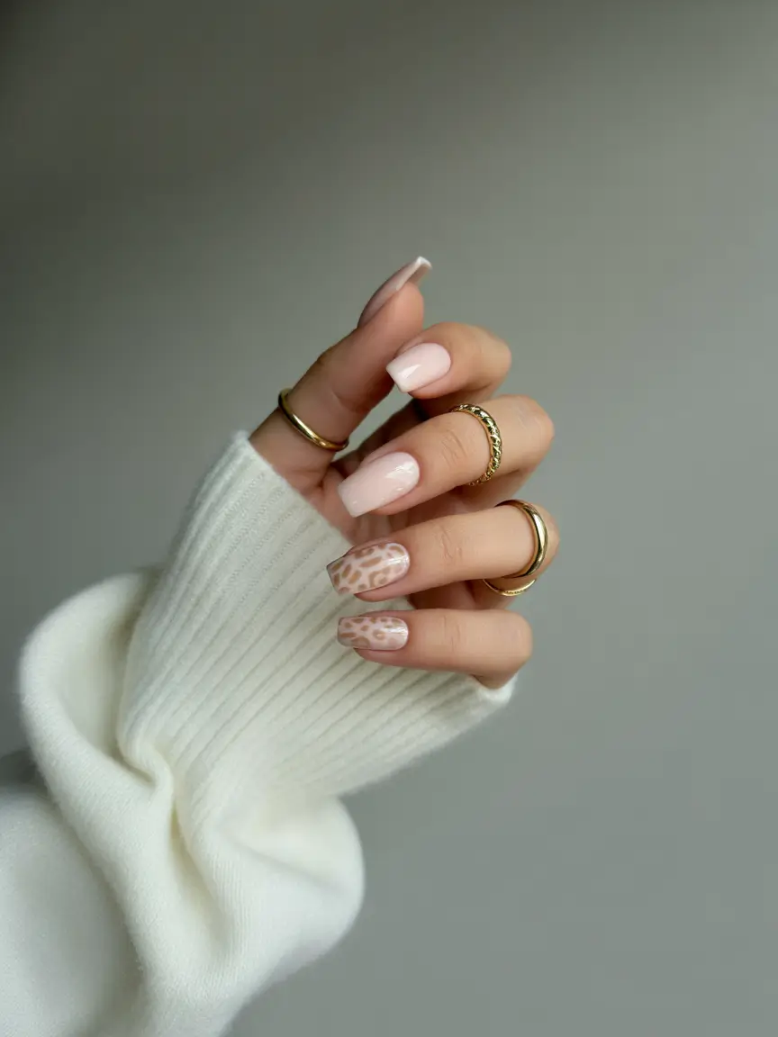 Fall Nail Color Ideas for Women Over 50 - Modern Neutrals with Leopard Accent