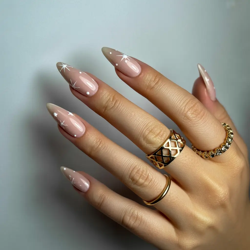 Fall nail colors 2025 – Celestial Neutral Sparkle