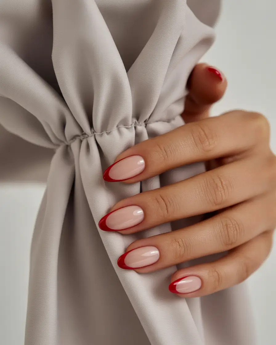 Fall nail colors 2025 – Classic Red Curve French
