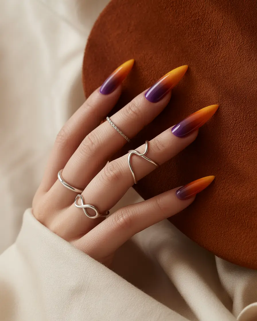 Fall nail colors 2025 – Sundown Gradient Flame
