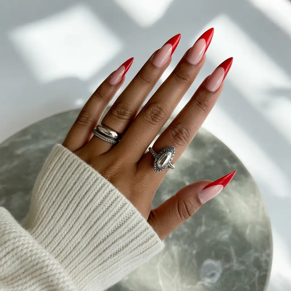 Fall nail colors 2025 – Glossy Red Blade Tips