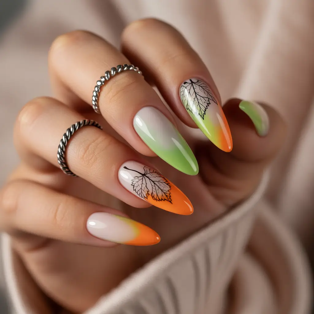 Fall nail colors 2025 – Gradient Fall Leaves