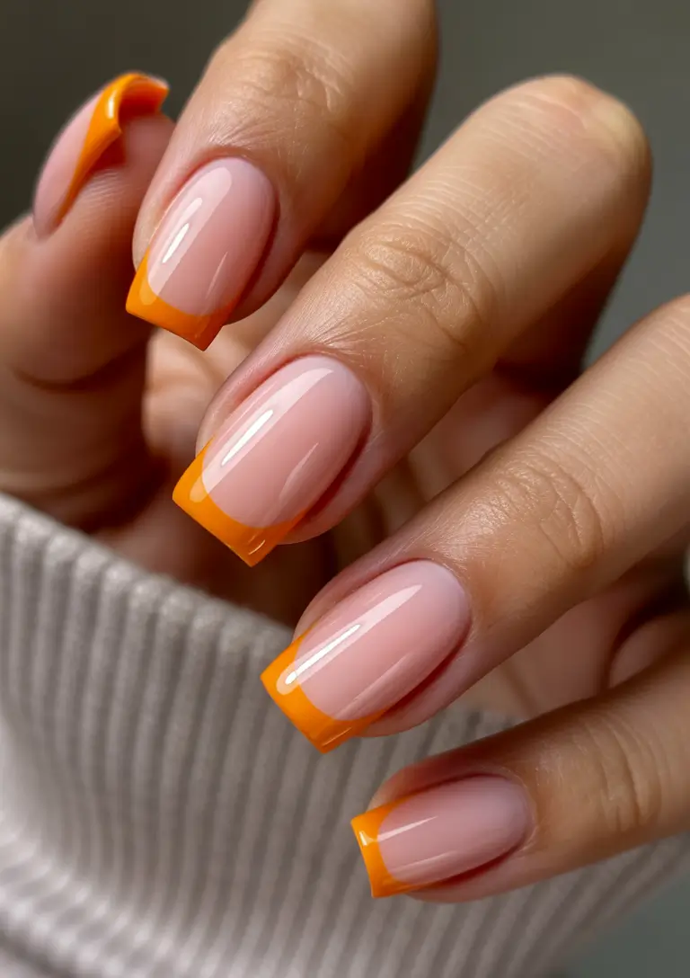 fall-nail-colors-2025-trendy-shades-to-try+Citrus-Tip-French-for-Cozy-Sweater-Days