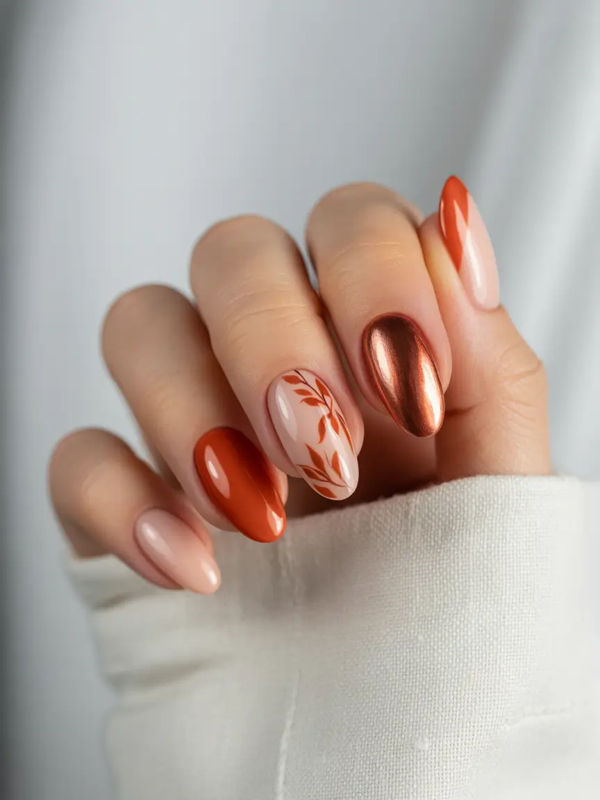 Fall nail colors 2025 – Autumn Copper Mix