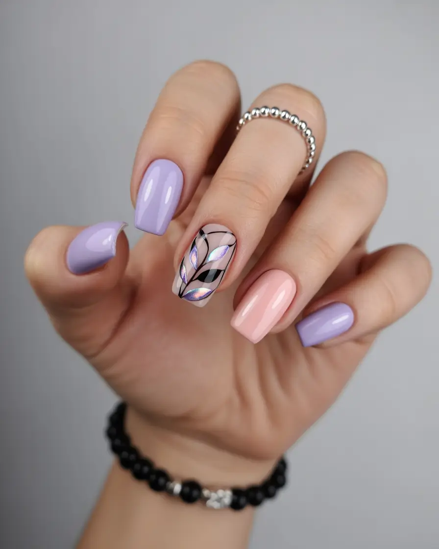 Fall nail colors 2025 – Lavender & Foil Mosaic