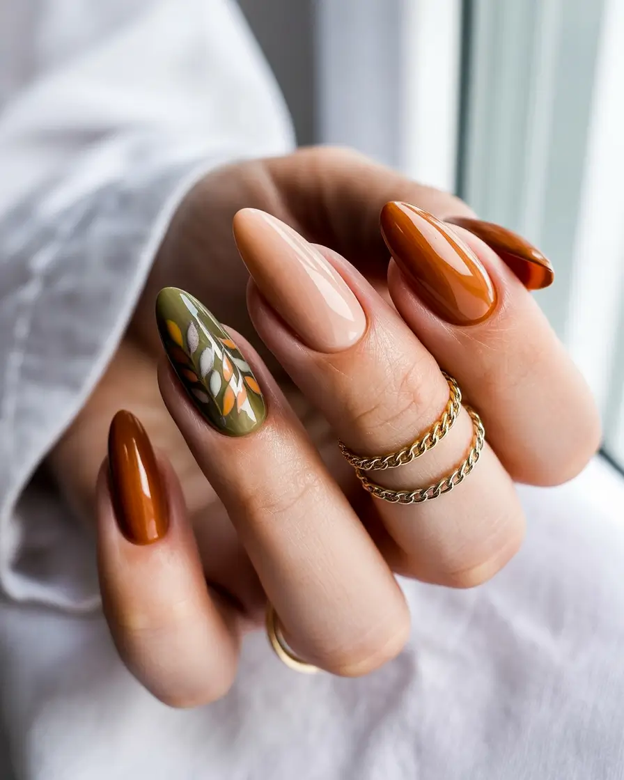 Fall nail colors 2025 – Warm Spice & Olive Foliage