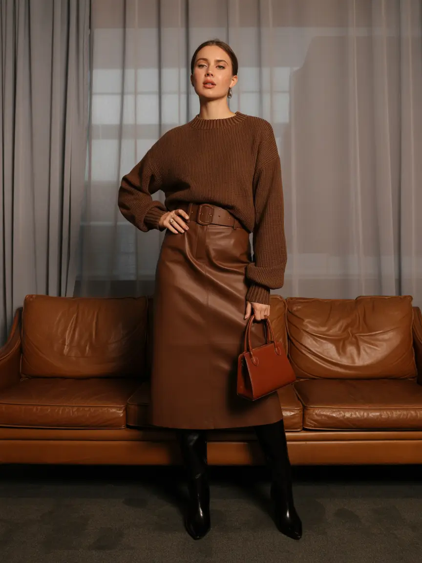 fall office outfits for women Tonal Chocolate and Leather Combo