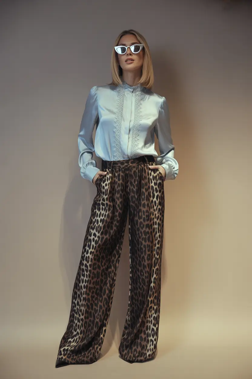fall office outfits for women Prints Charming: Wild Pants Meet Silk Cool