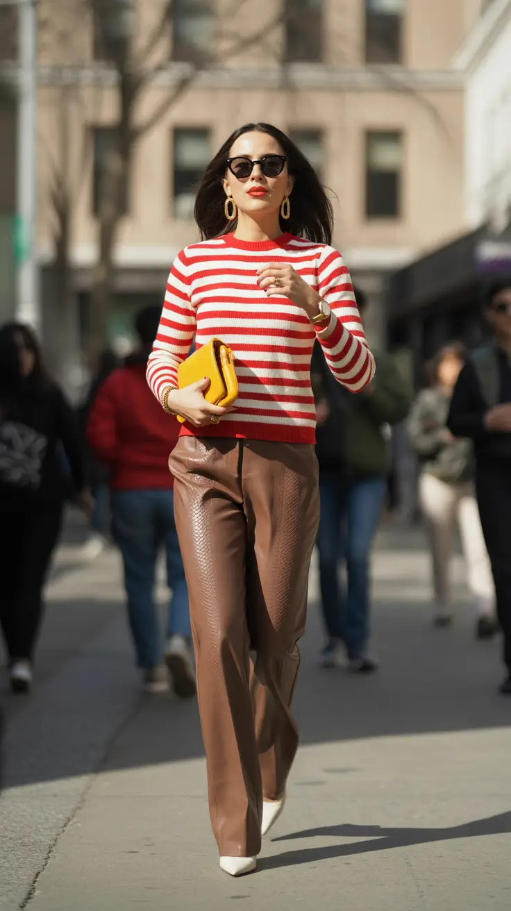 fall office outfits for women Stripes and Leather: Fall’s Cool Girl Combo