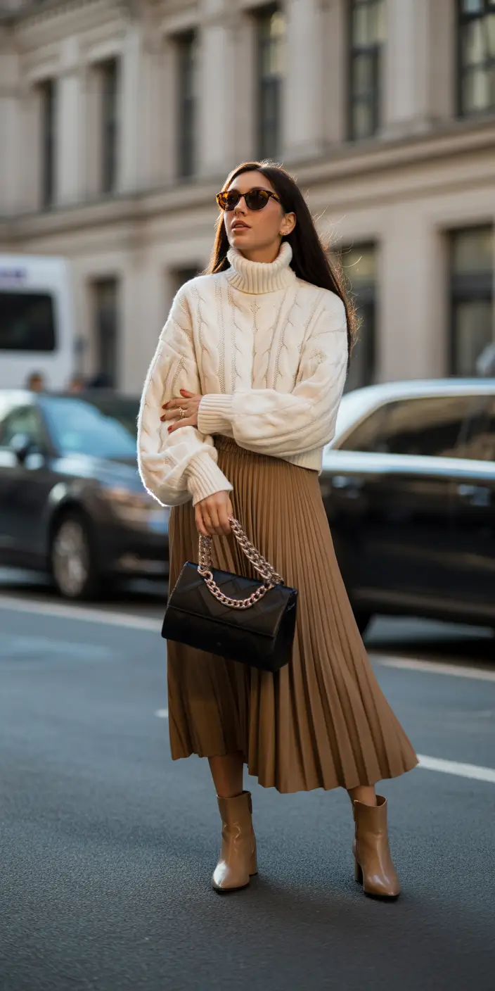 fall office outfits for women Cable-Knit Comfort with Urban Elegance