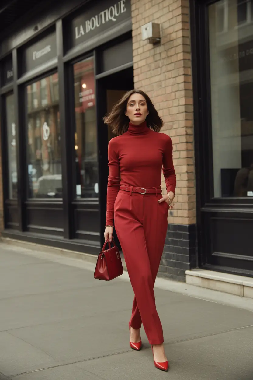 fall office outfits for women Monochrome Magic in Scarlet Tones