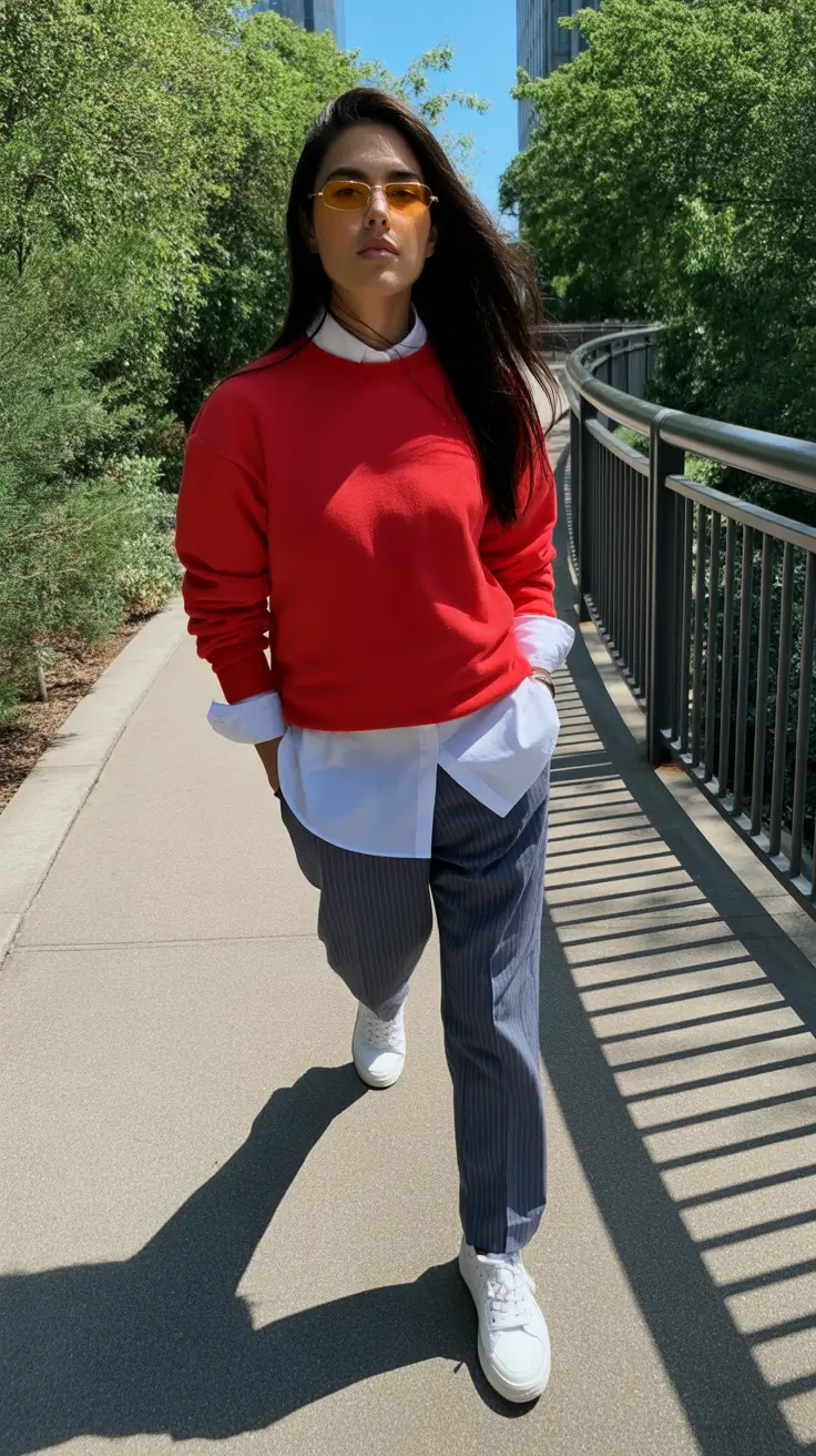 fall outfits for school Red Layers Meet City Edge