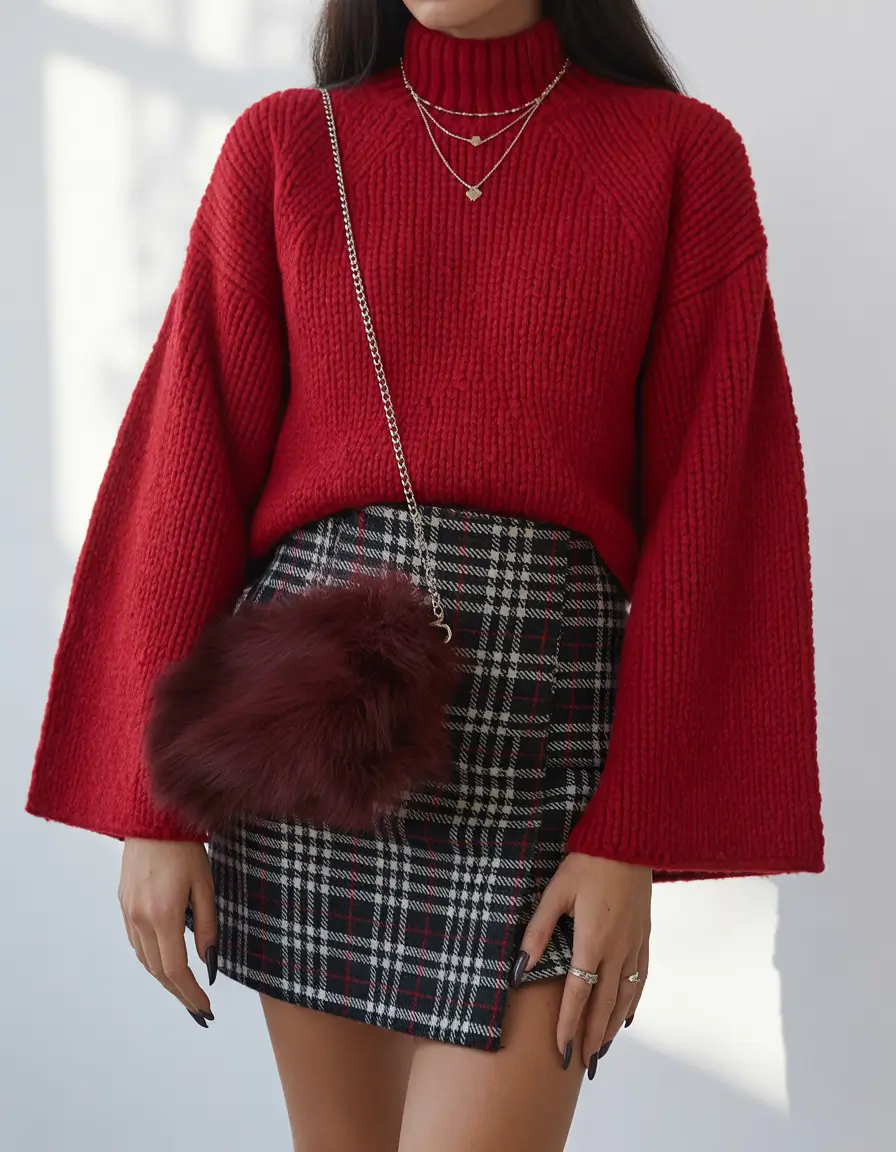 fall outfits for school Preppy Knit & Tartan Mini Combo