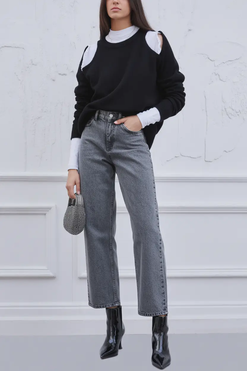 fall outfits with jeans 2025 Layered Contrast in a Modern Silhouette