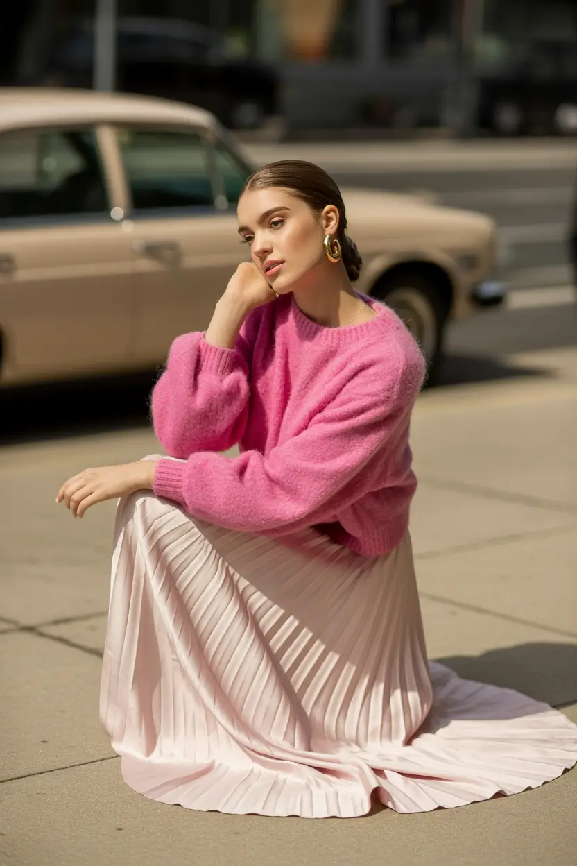 fall sweater outfits Pink Meets Balletcore Elegance