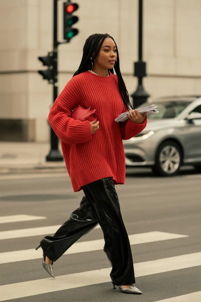 fall sweater outfits City Cool in Fiery Red & Glossy Black