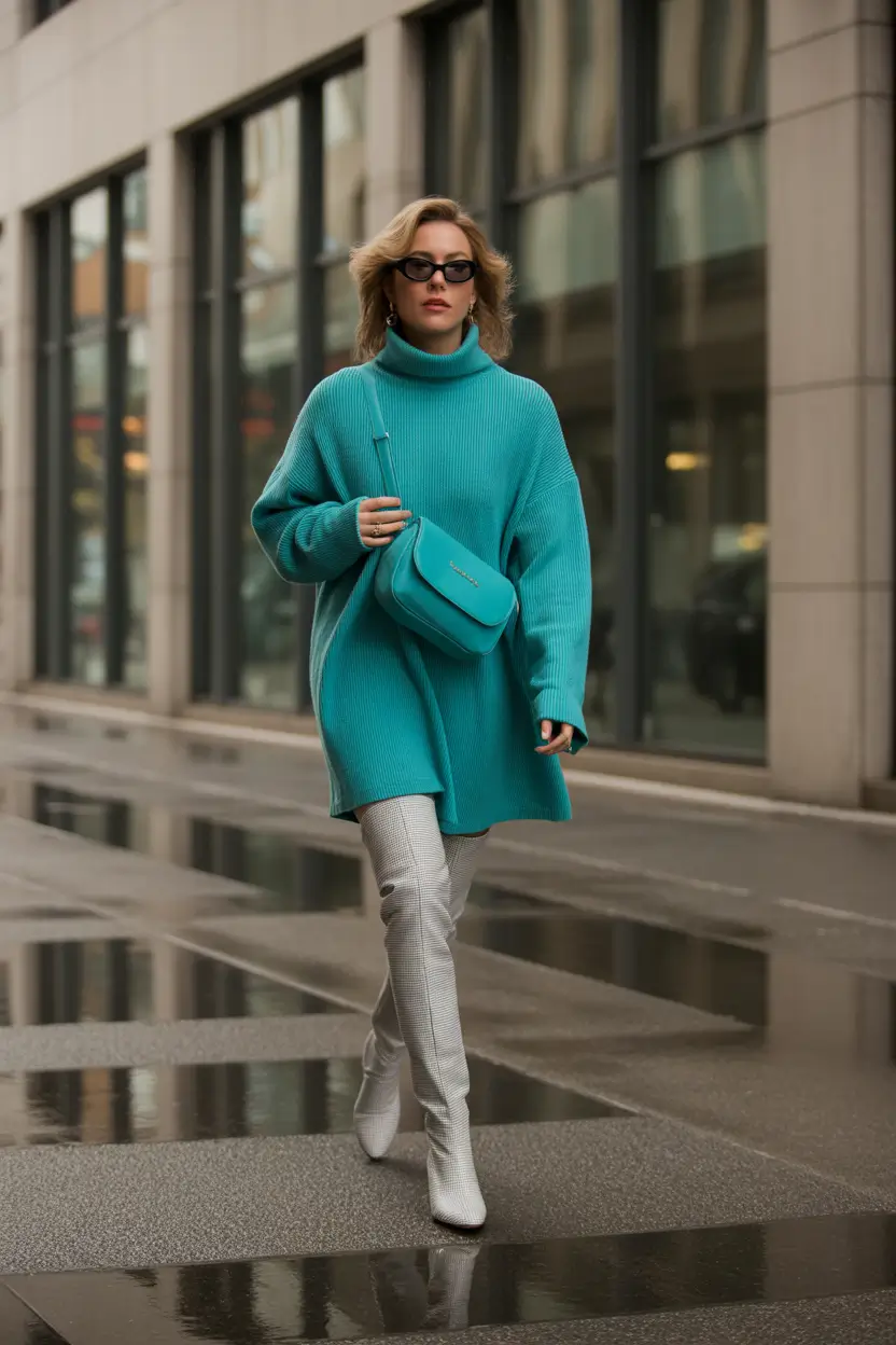 fall sweater outfits Teal and Tailored