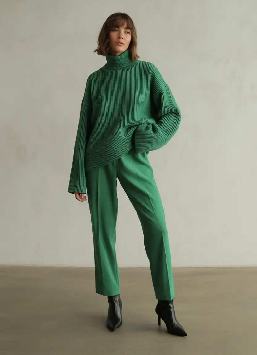 fall sweater outfits Green Power Moves: Tonal & Tailored
