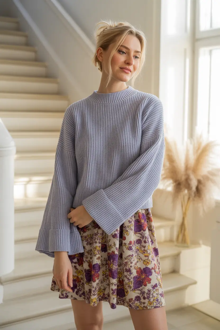 fall winter outfits Floral-Whimsy-Meets-Knit-Calm