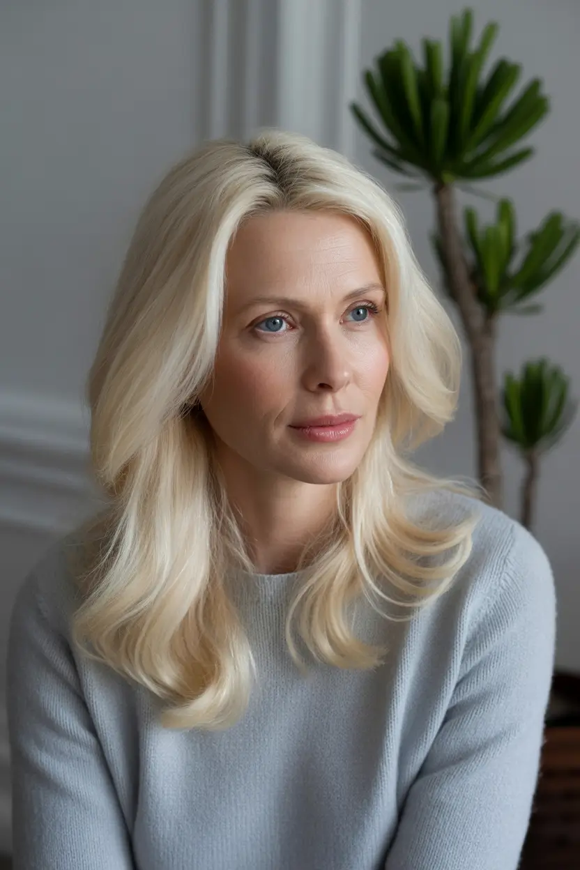 Fall haircuts for women over 40 Classic Blonde with Soft Layers