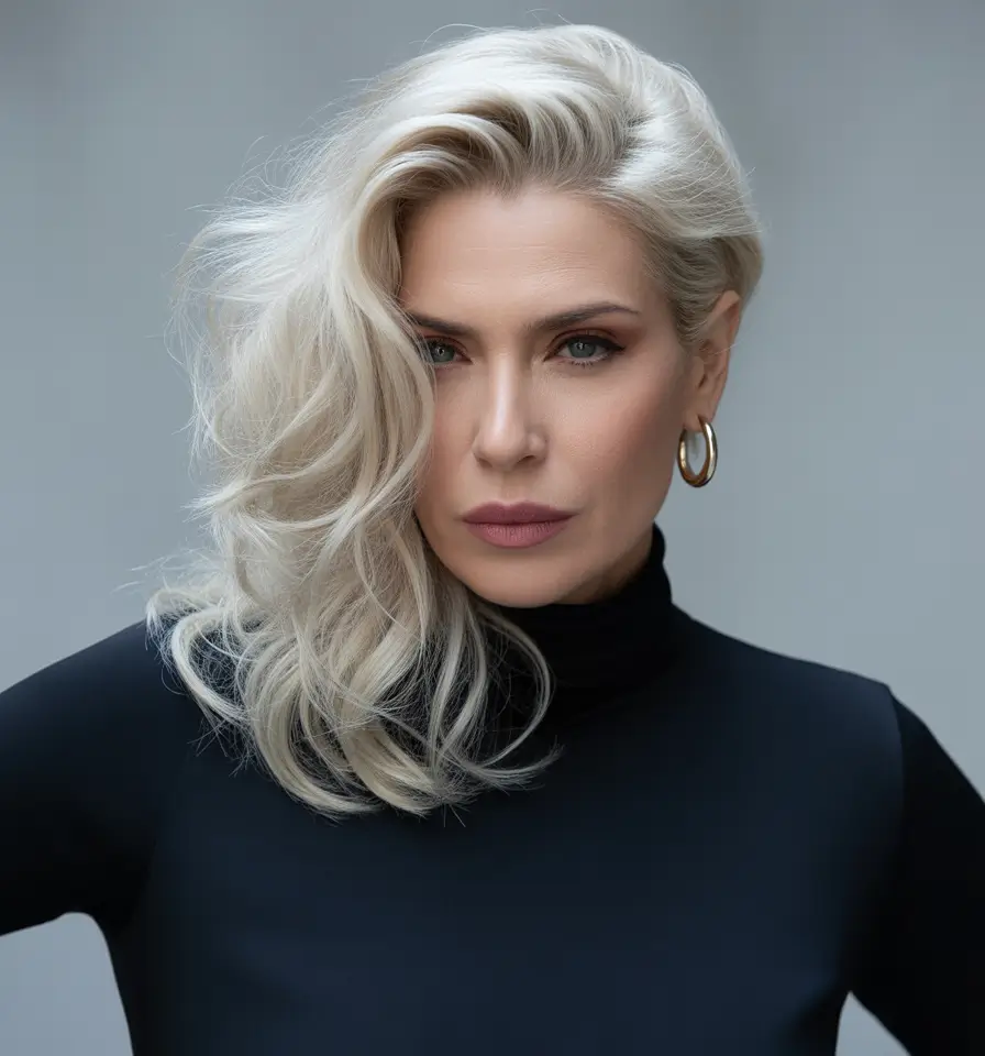 Fall haircuts for women over 40 Swept-Back Glamour with a Retro Edge