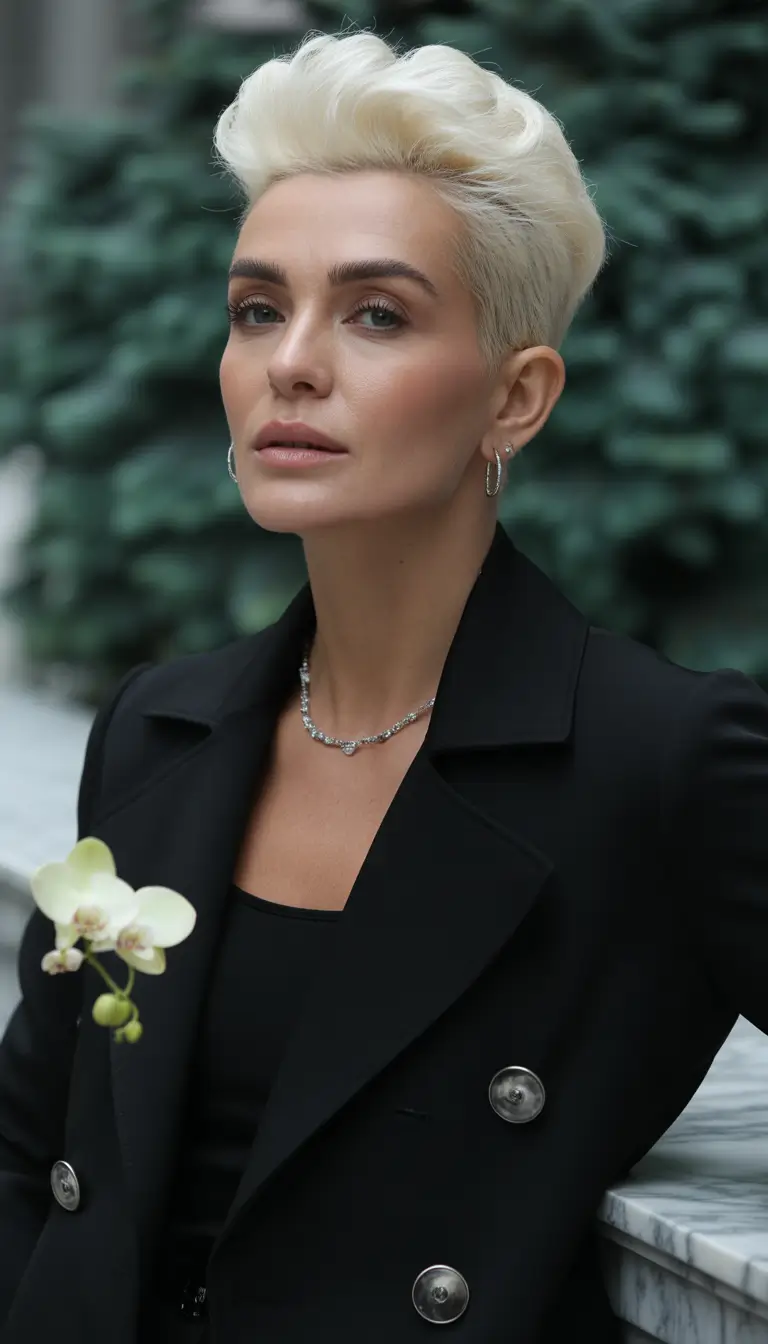 Fall haircuts for women over 40 Sculpted Blonde Quiff with Attitude