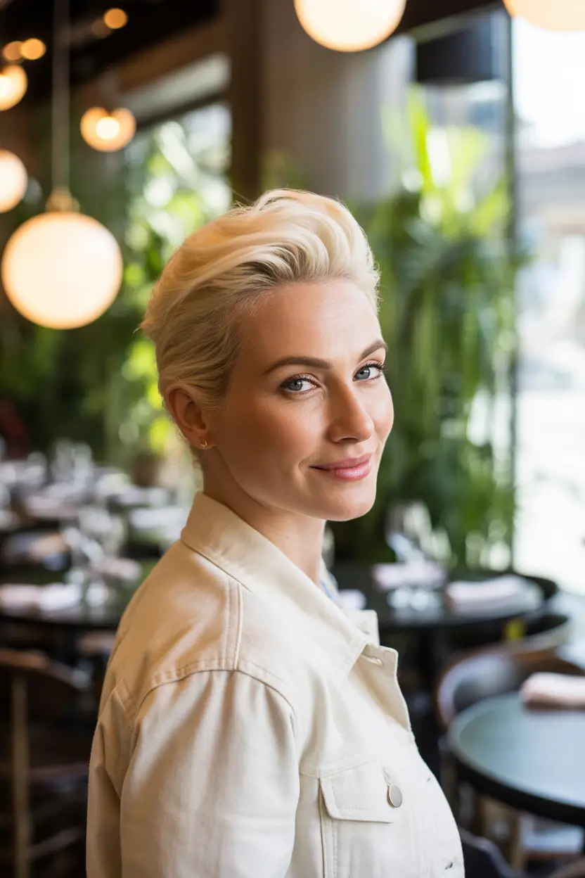 Fall haircuts for women over 40 Soft Creamed-Back Crop