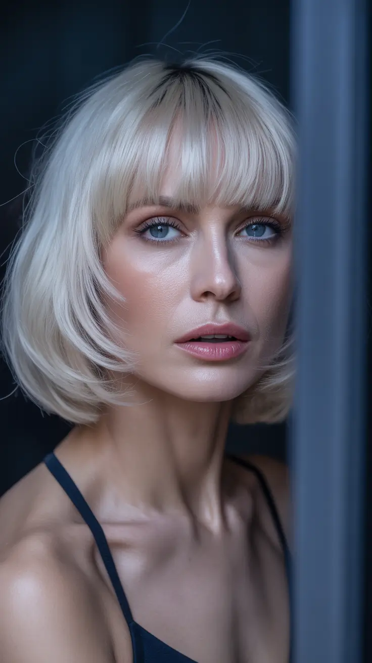 Fall haircuts for women over 40 Sleek Vanilla Bob with Blunt Bangs