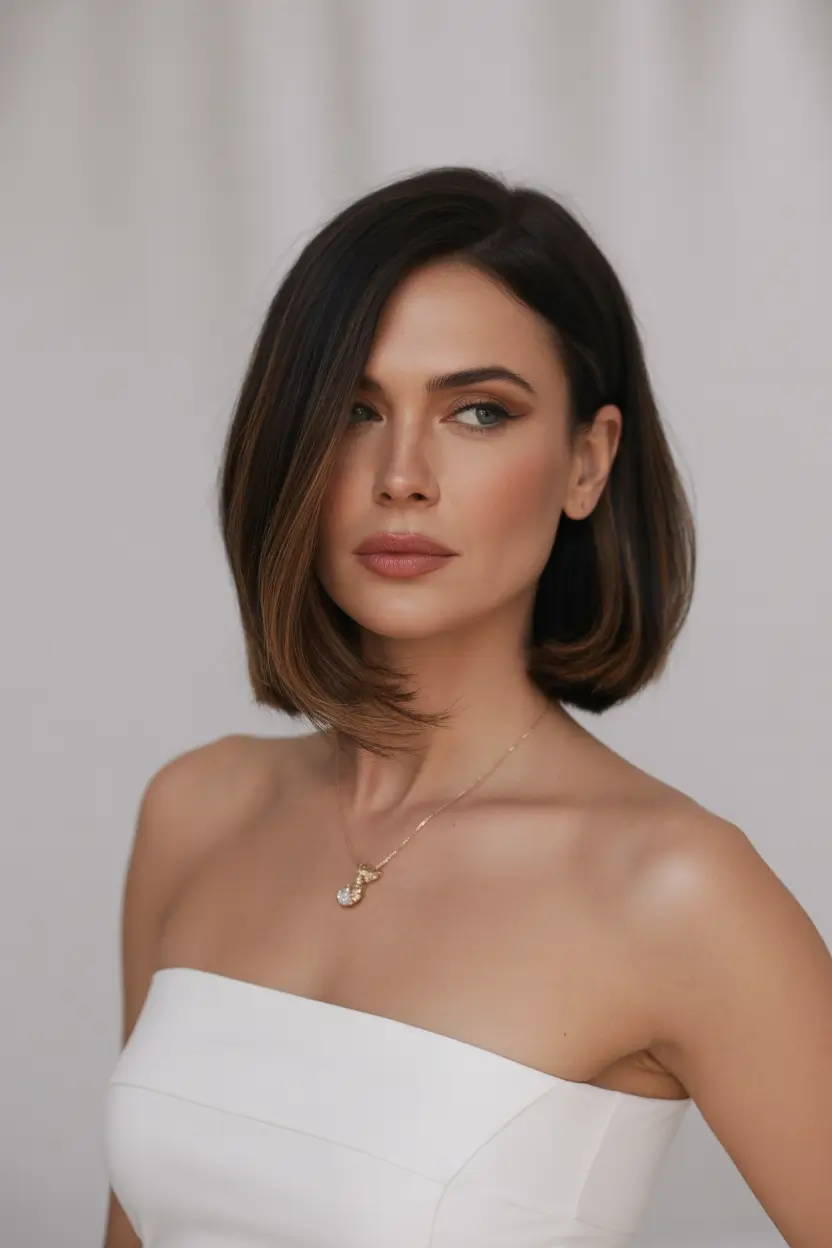 Fall haircuts for women over 40 Polished and Powerful Side-Part Bob