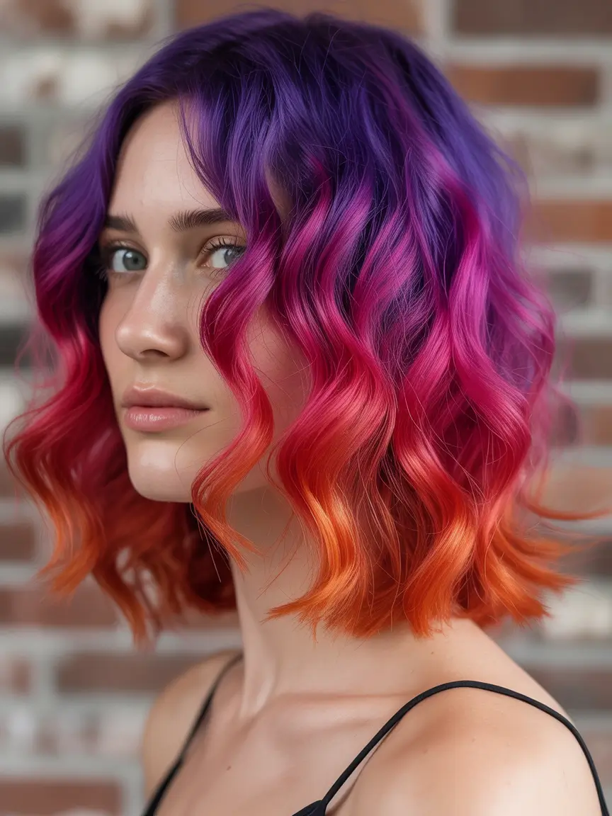 Fun fall hair colors Sunset Melt: Purple, Magenta & Fire Orange