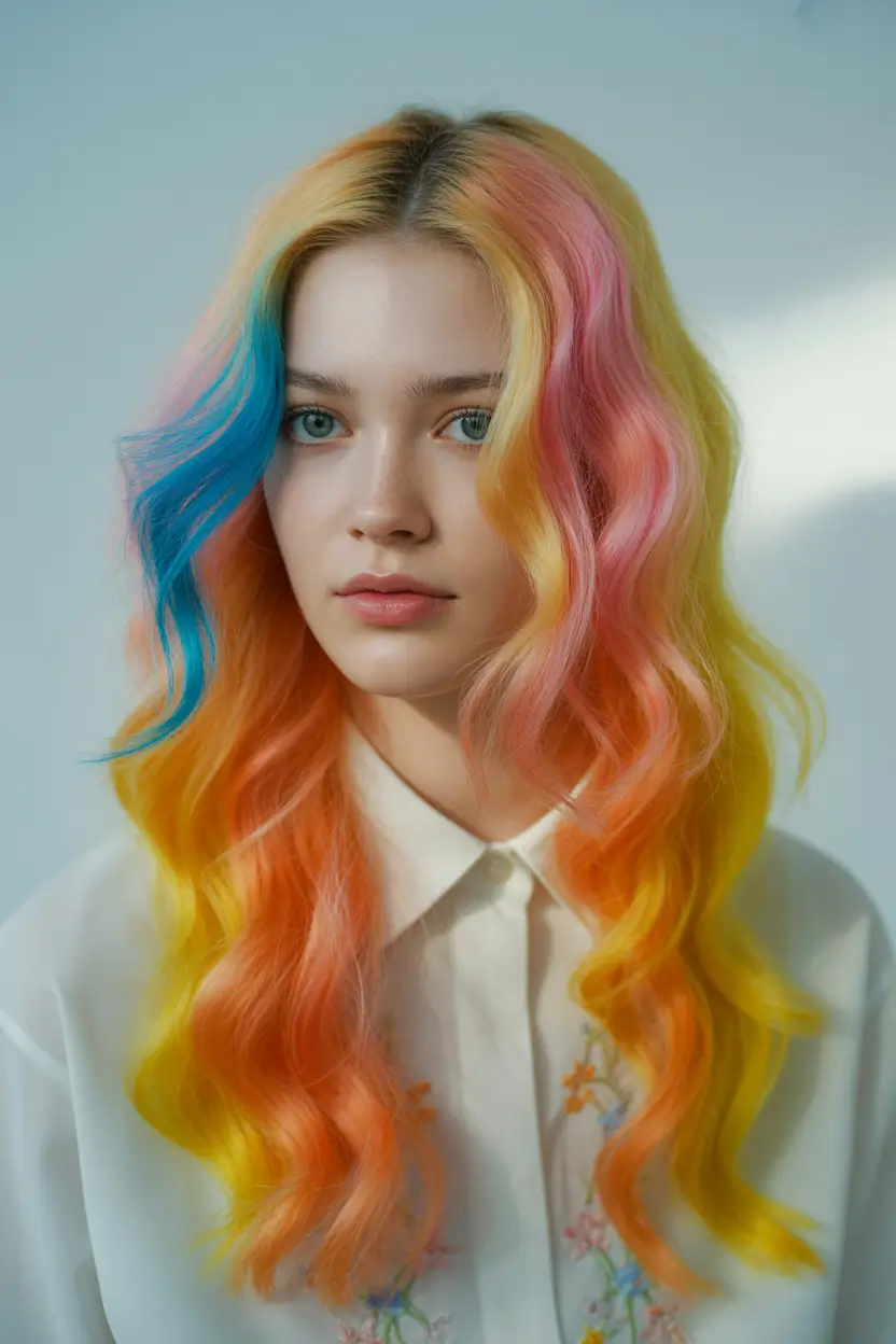 Fun fall hair colors Candy Swirl Waves with Sunset Dip