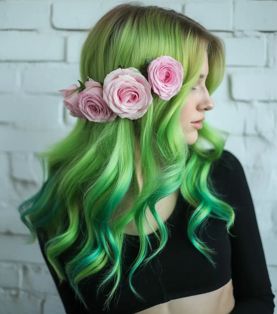 Fun fall hair colors Lime-to-Emerald Mermaid Dip