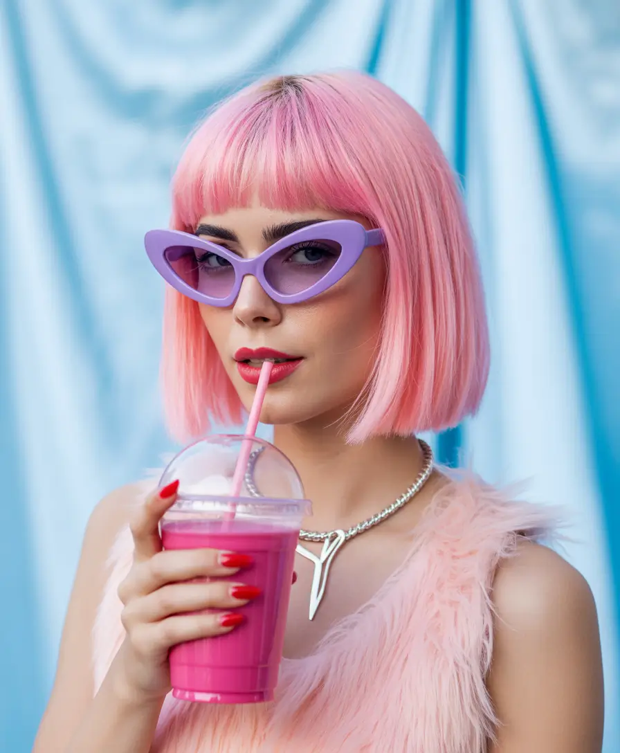 Fun fall hair colors Cotton Candy Bob & Bangs