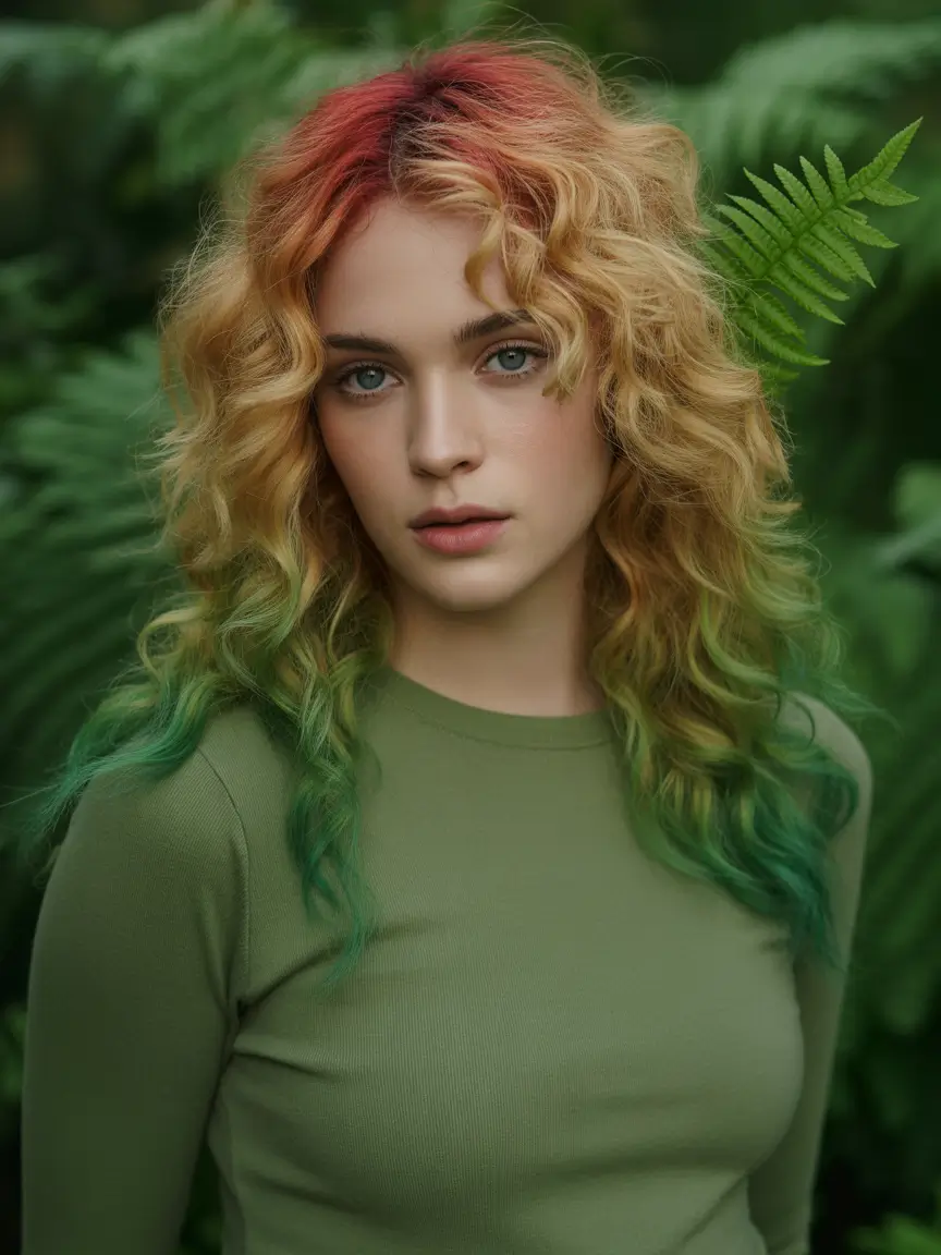 Fun fall hair colors Sunset to Forest Gradient Curls