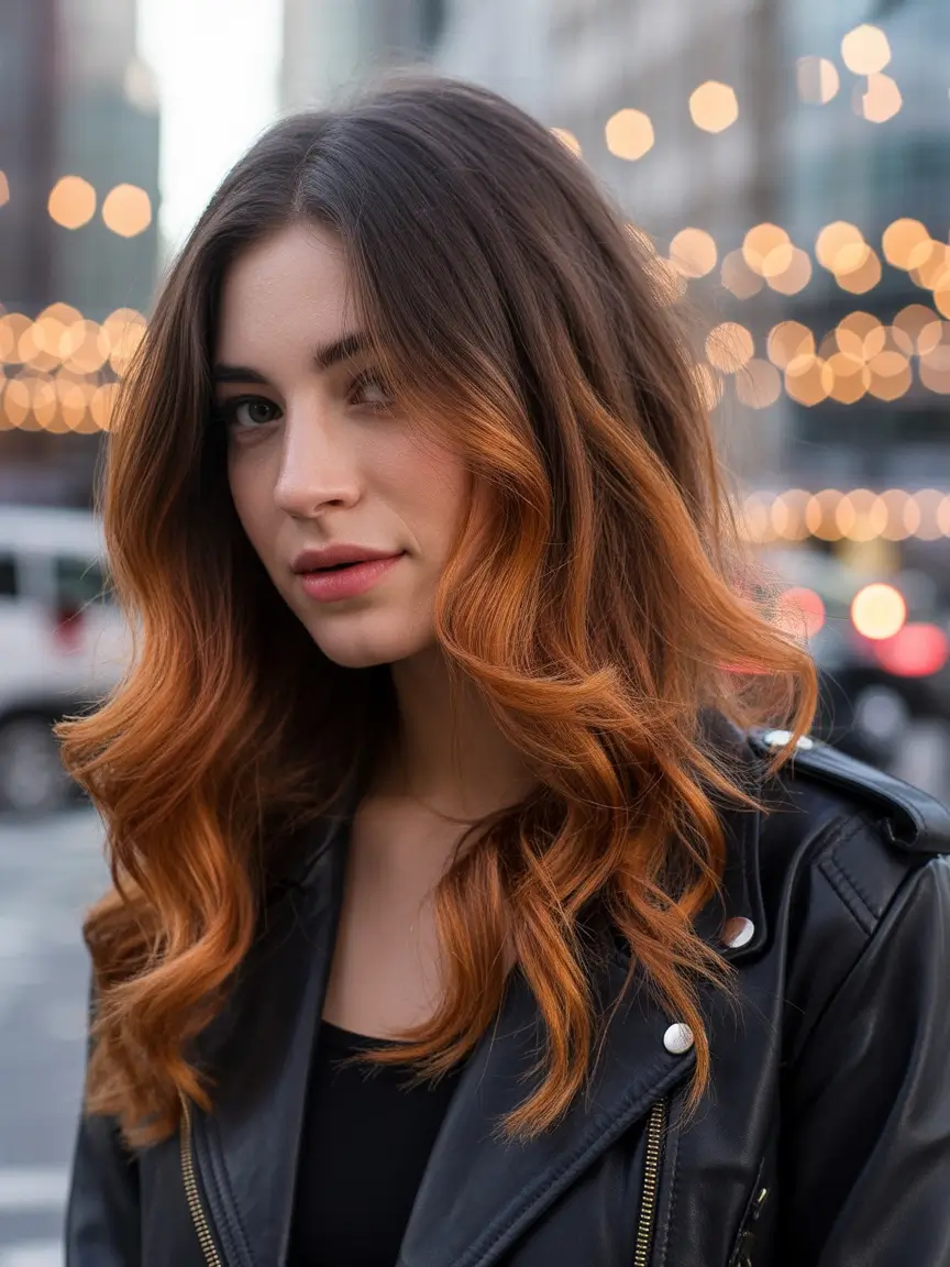 Fun fall hair colors Soft Cinnamon Balayage with a Street Chic Edge