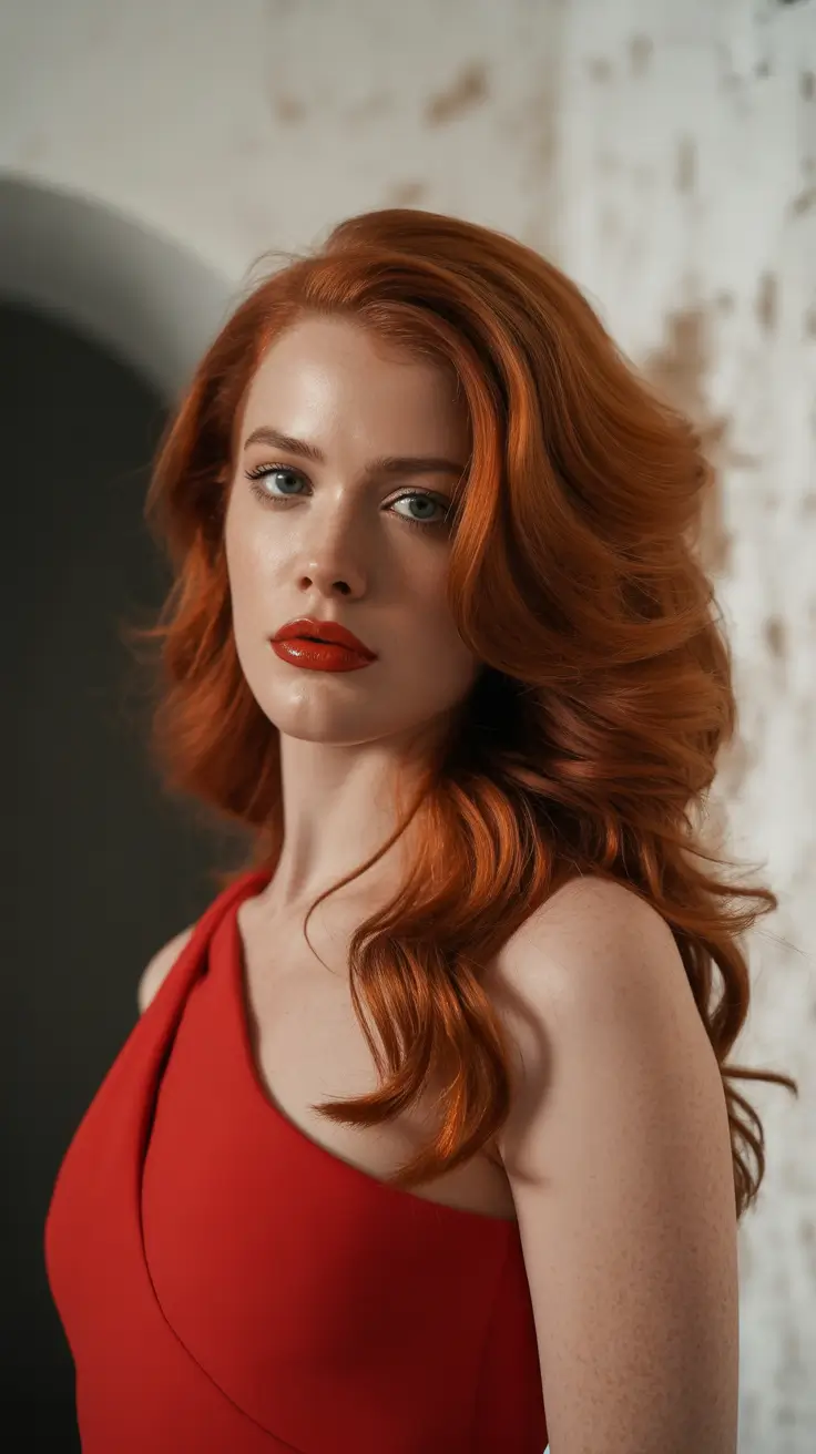 Fun fall hair colors Glossy Redhead Drama with Retro Volume