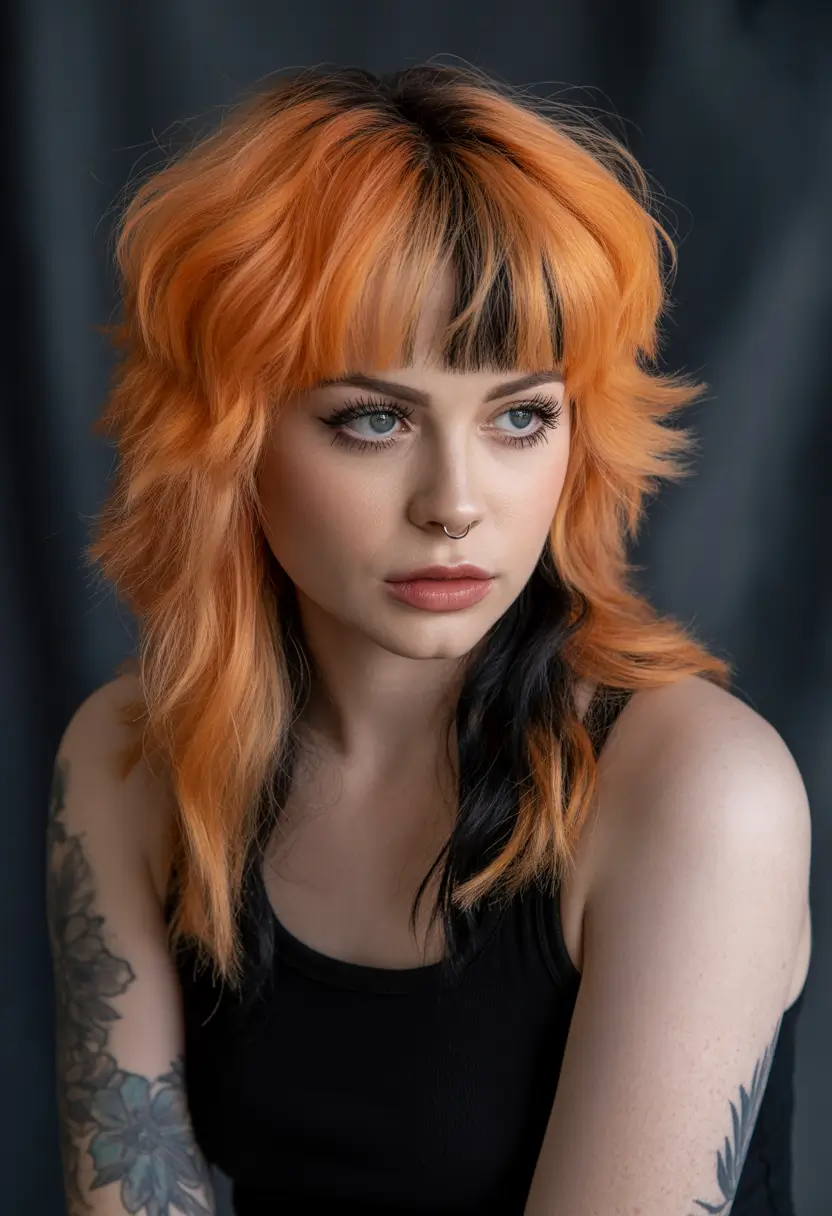 Fun fall hair colors Spiced Pumpkin Shag with Raven Dip