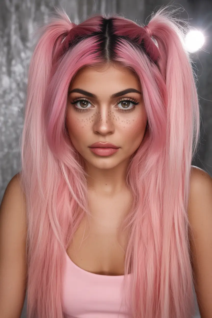 Fun fall hair colors Sweet Pink Pigtails with Shadow Roots