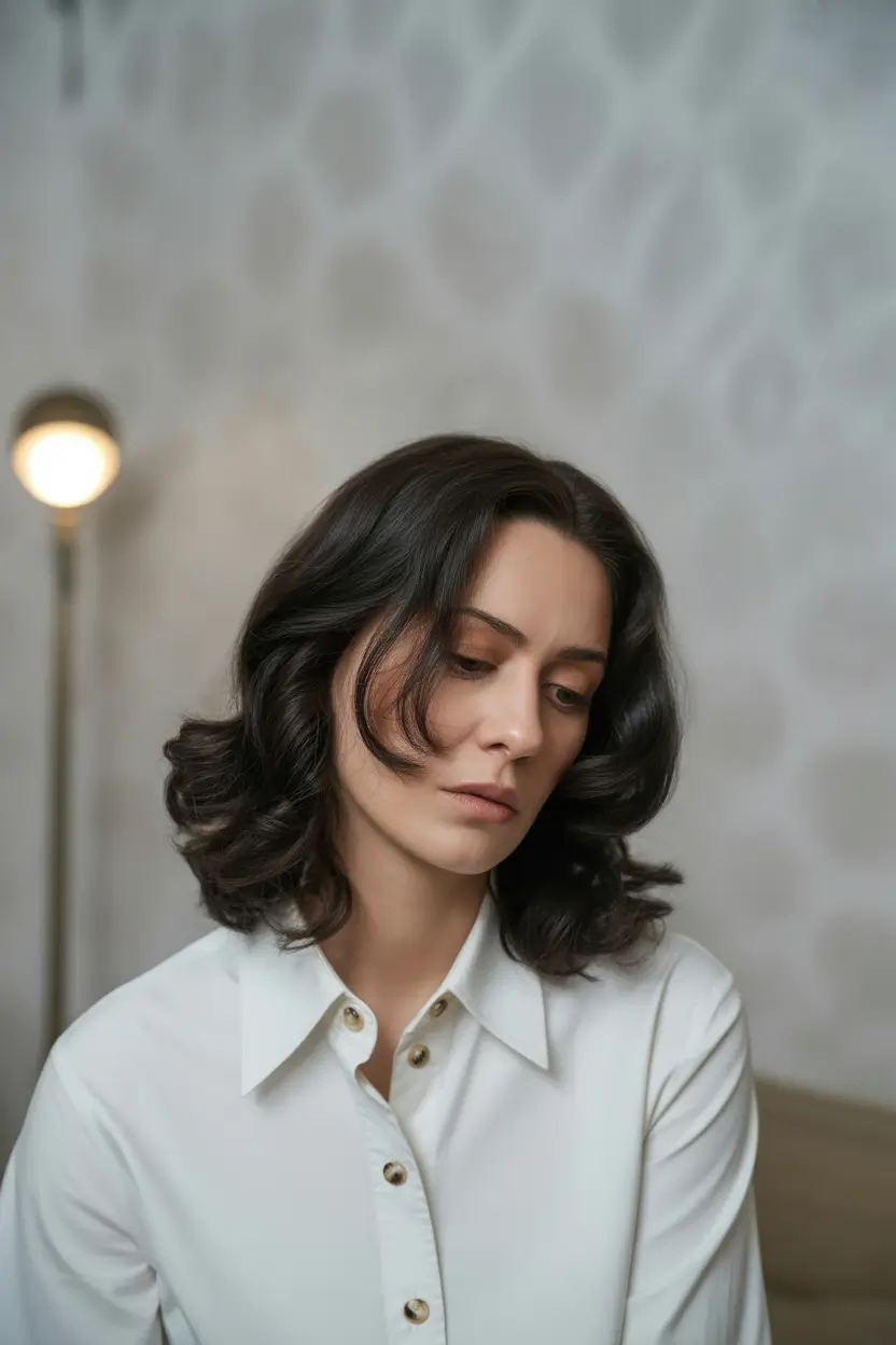 Fall hair color for women over 40 Chocolate Volume Bob with Vintage Flair