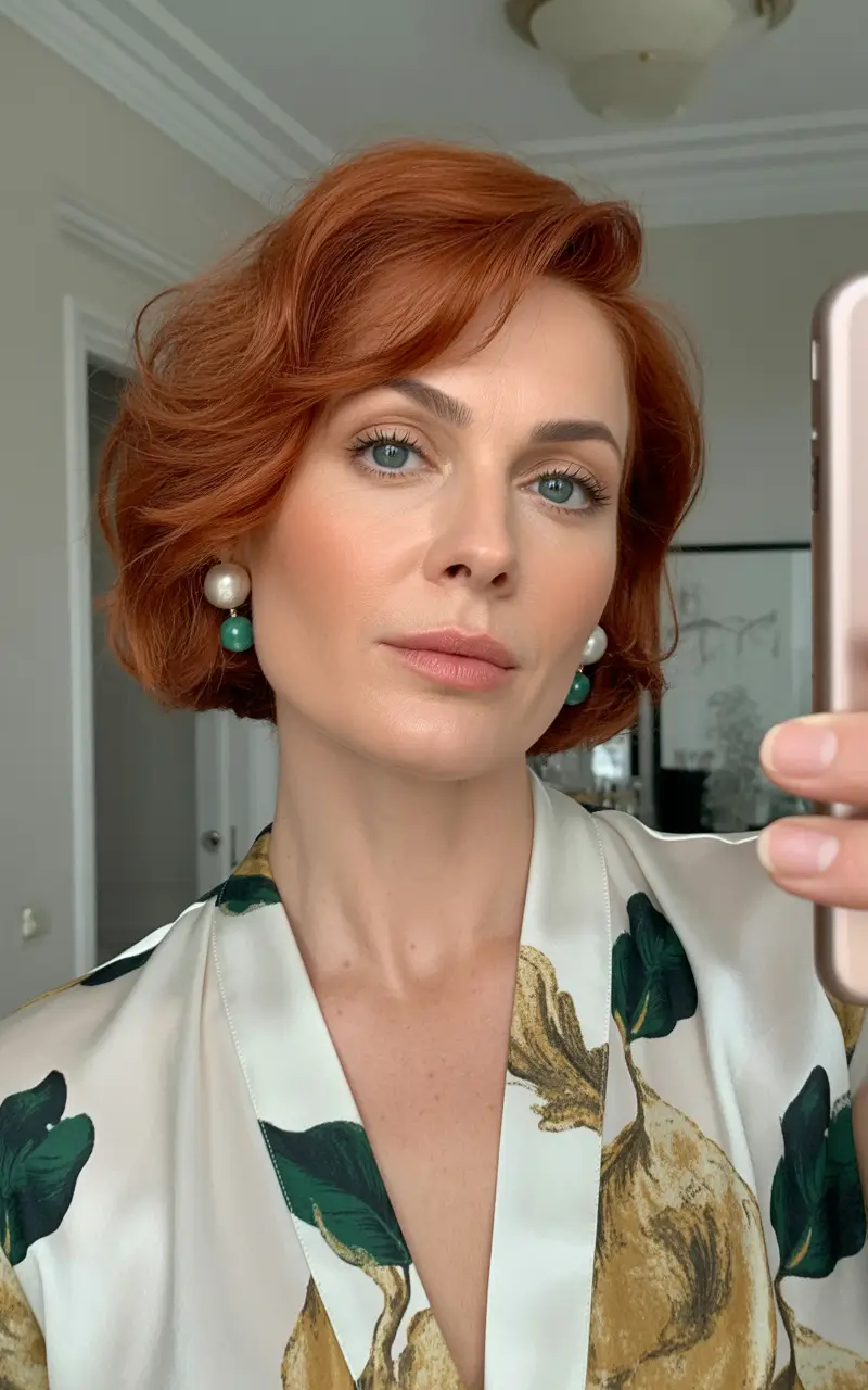 Fall hair color for women over 40+Elegant Auburn Bob With Vintage Flair