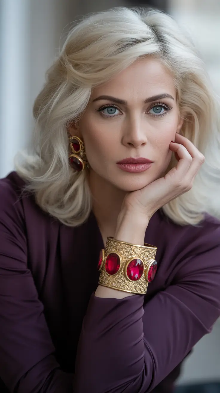 Fall hair color for women over 40+Frosted Platinum With Retro Glam