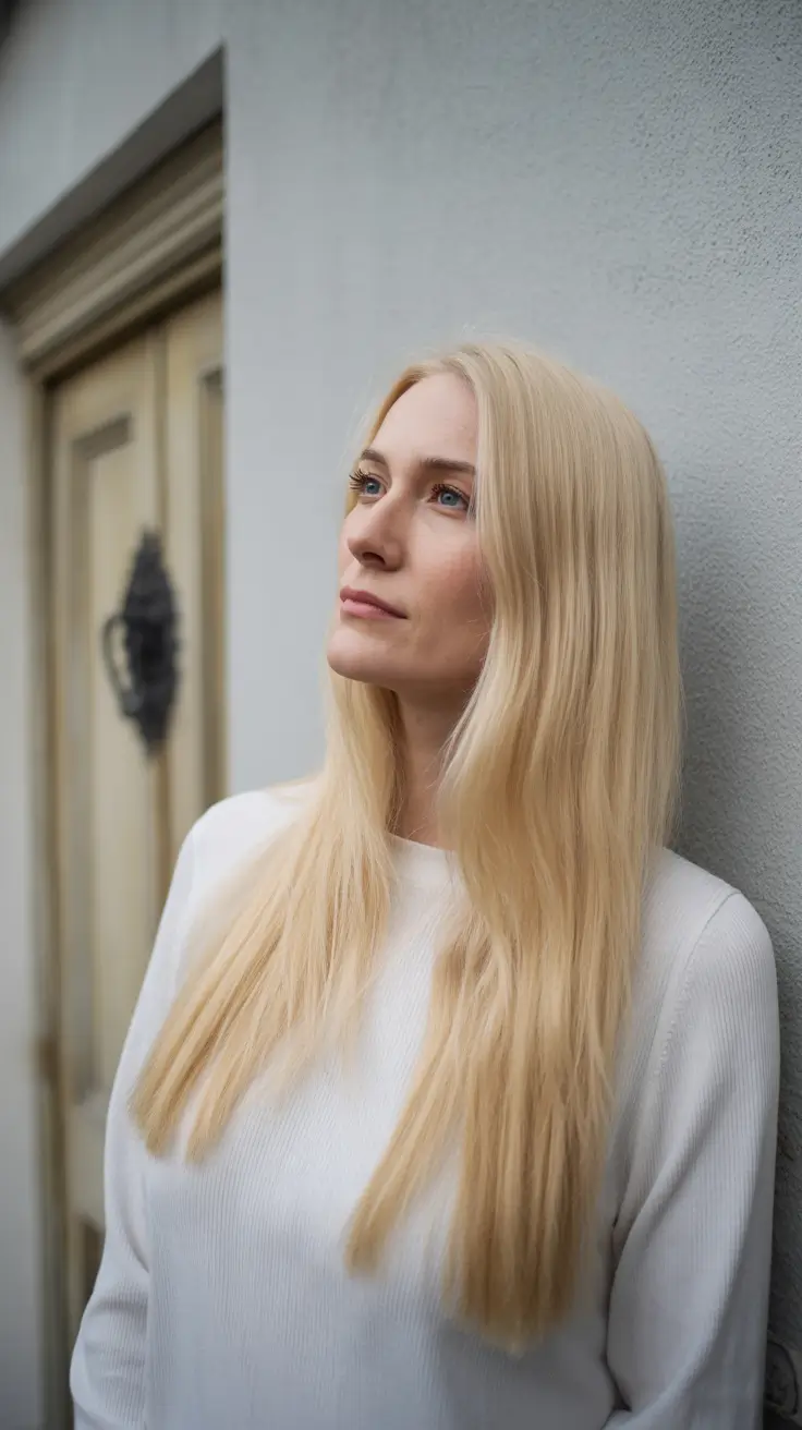 Fall hair color for women over 40 Frosted Vanilla Blonde with Barely-There Layers