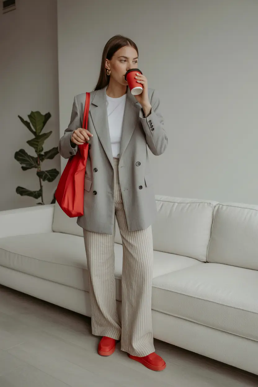 layering for fall outfits Chic Neutrals with a Bold Pop