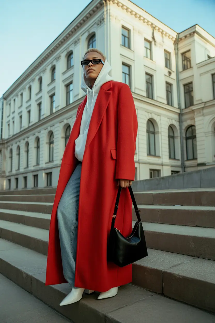 layering for fall outfits Bold Red Meets Urban Edge