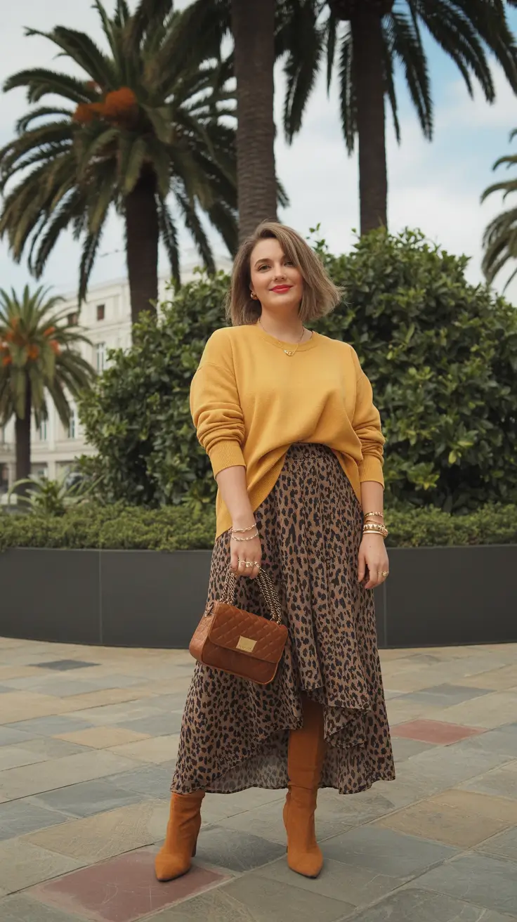 midsize fall outfits Golden Neutrals Meet Wild Prints