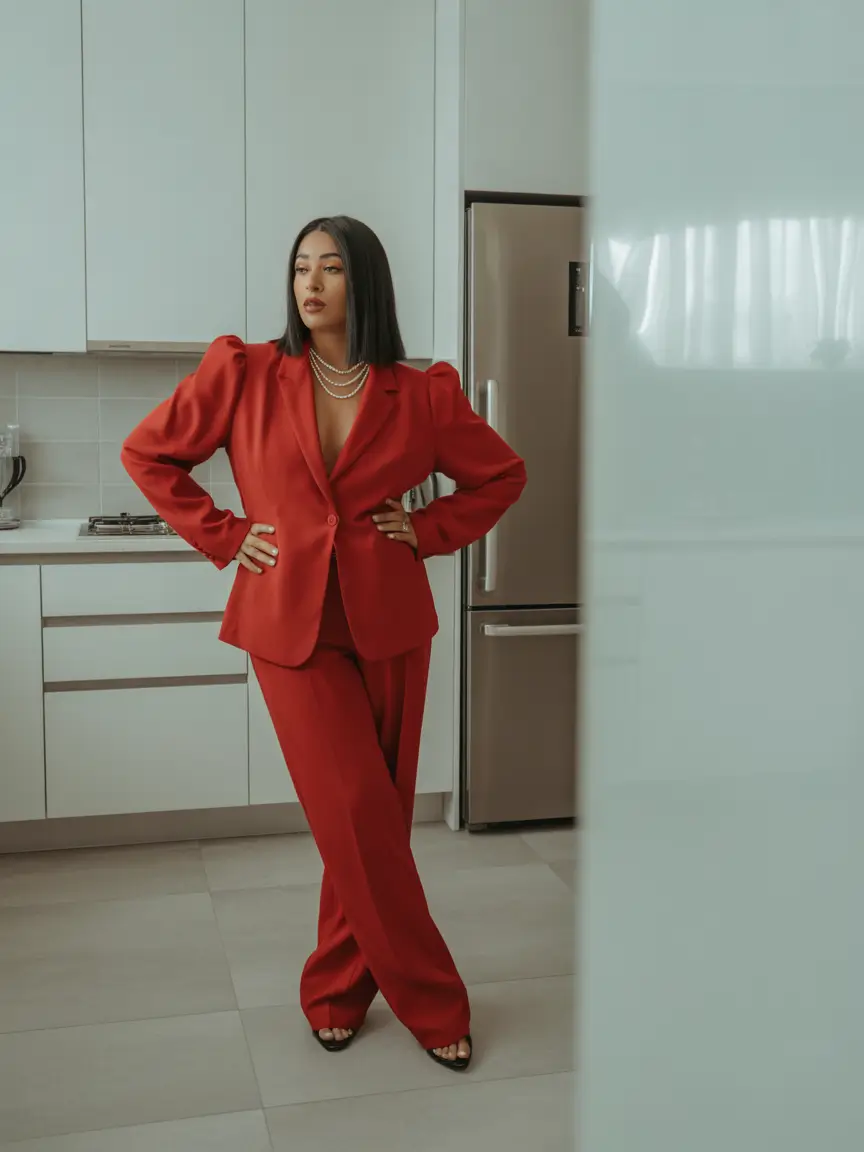midsize fall outfits Power Suit, But Make It Red