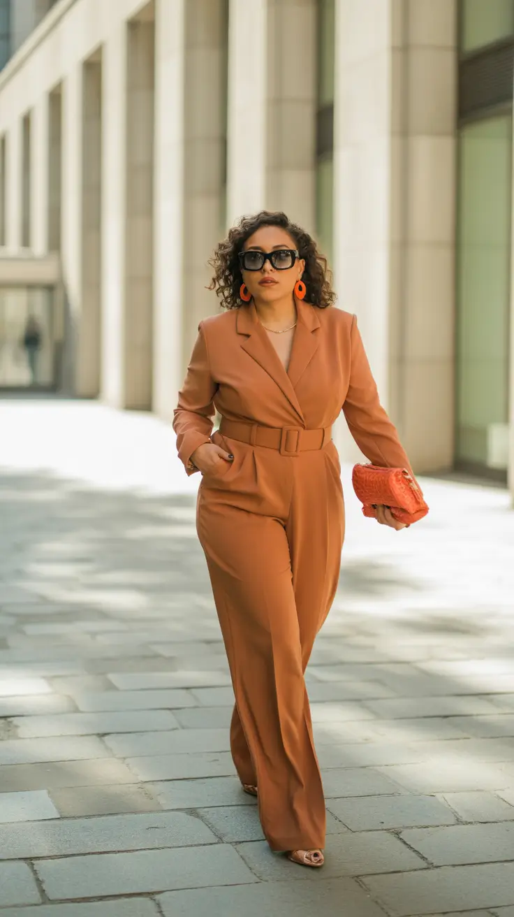midsize fall outfits Terracotta Dreams in a Jumpsuit