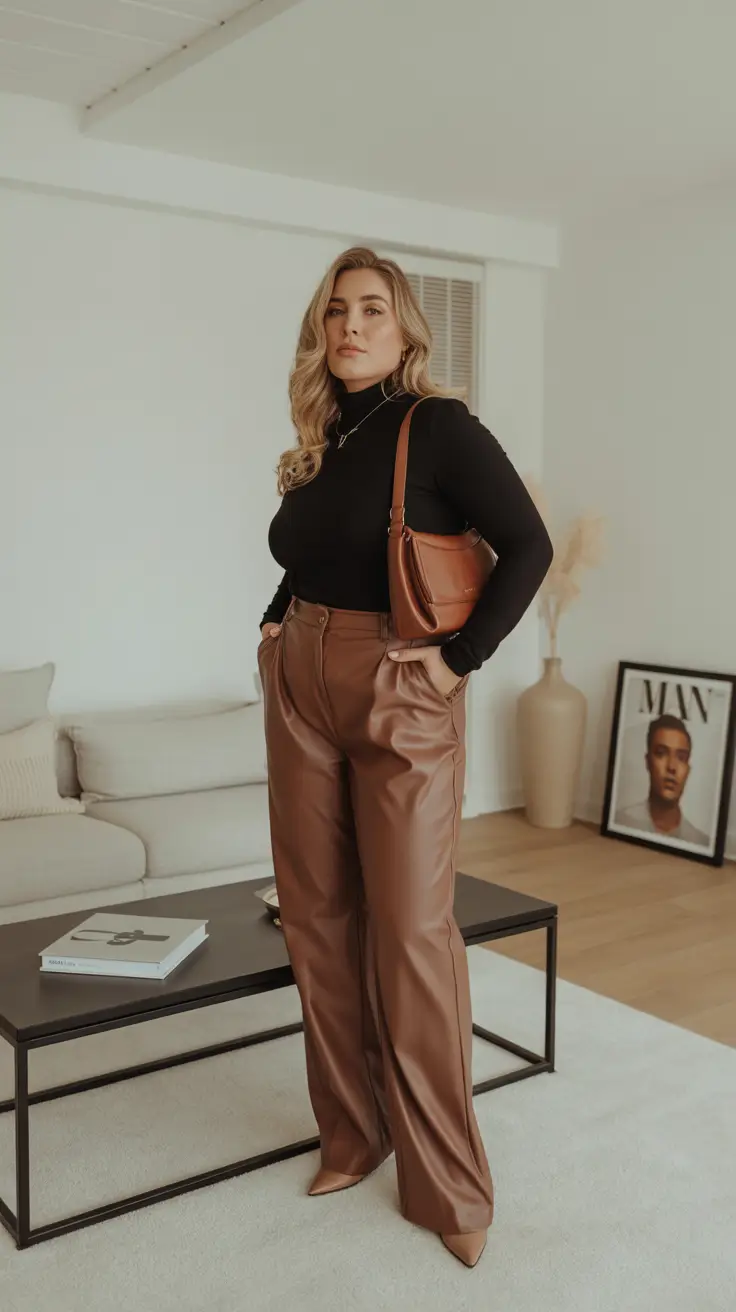midsize fall outfits Sleek in Faux Leather and Neutrals