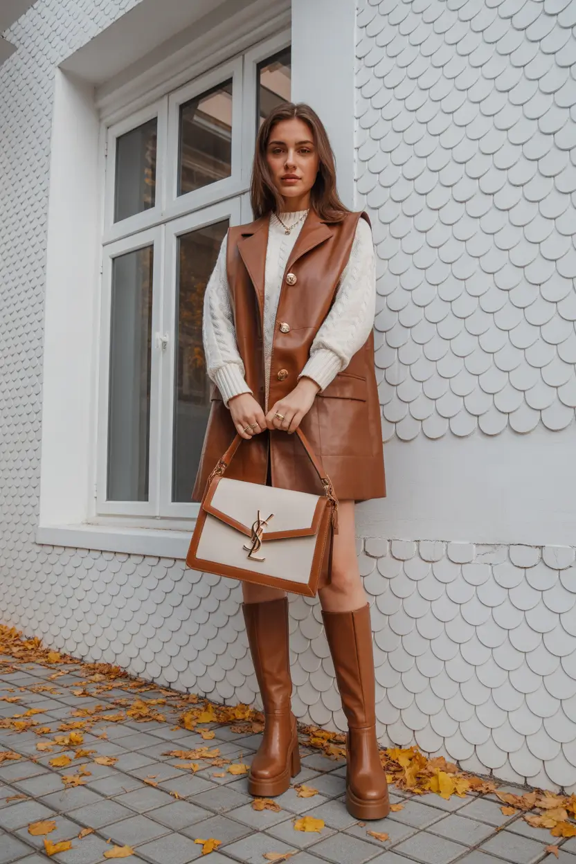 midsize fall outfits Leather and Knits: A Luxe Mix for Transitional Weather